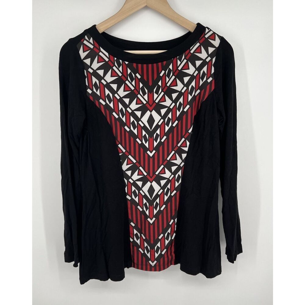 Bob Mackie Wearable Art Tunic Long Sleeve Geometric Red Blouse Size Small